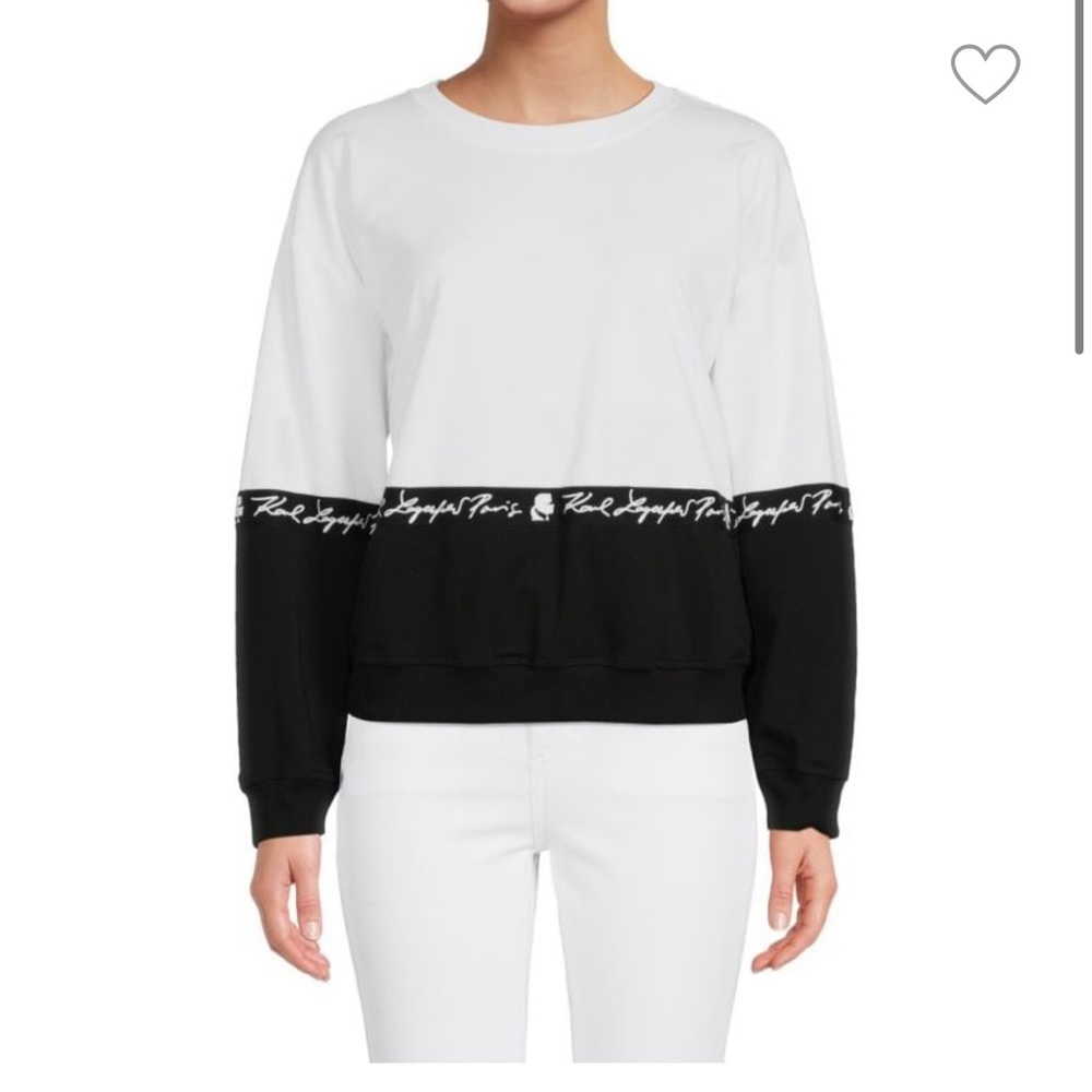 Karl Lagerfeld Size XL Script‎ Colorblock Crewneck Pullover Sweatshirt